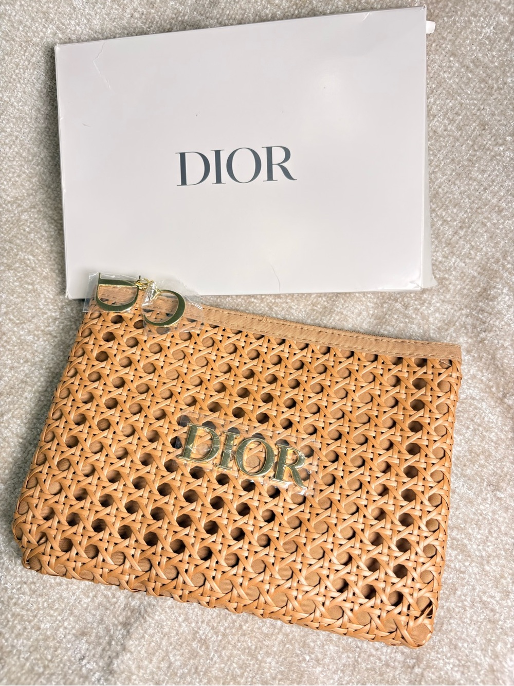 Woven Tan Pouch with Gold Logo